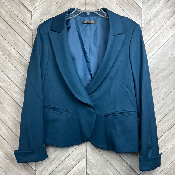 Lafayette 148 New York Women Teal Virgin Wool Two Button Blazer Size 10 - Picture 2 of 8